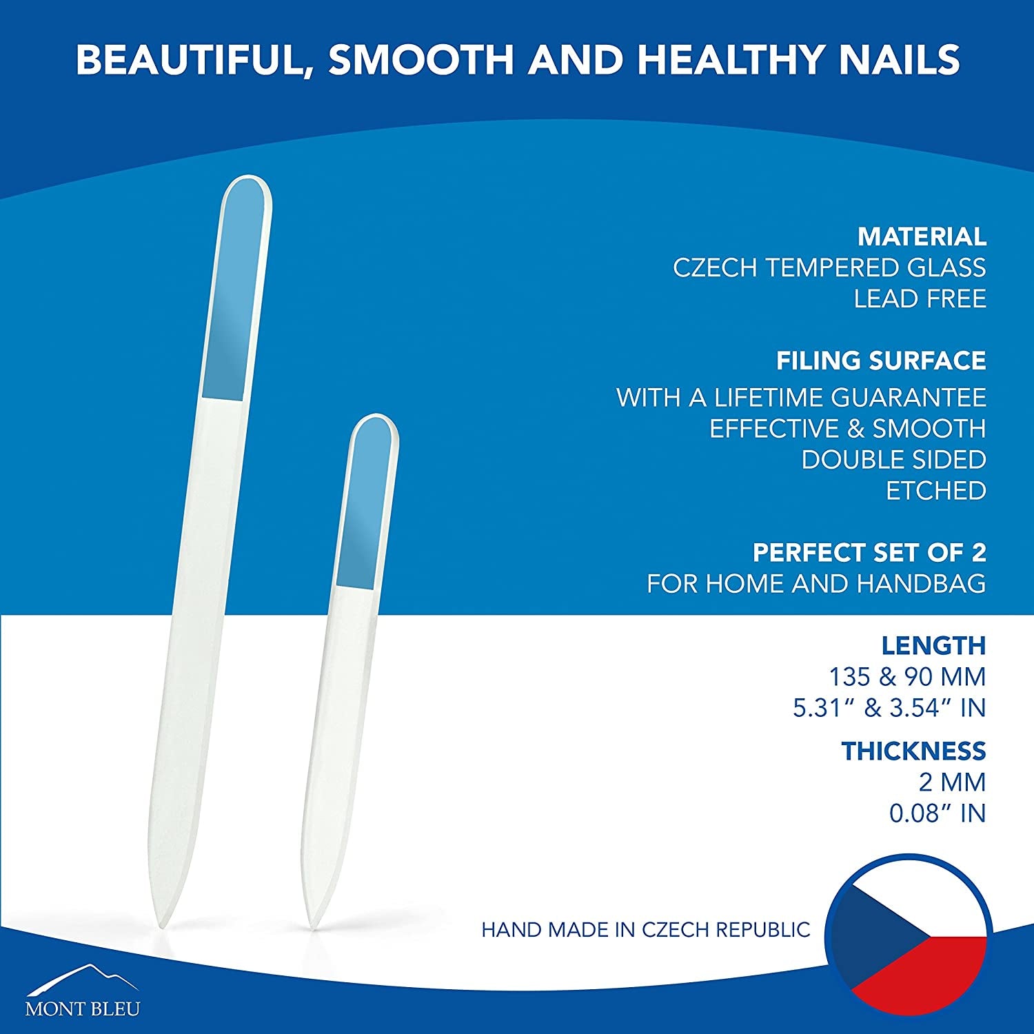 Washable Nail Files - Mont Bleu Set of 2 Glass Nail Files Hand Decorated with Crystals - Handmade Gifts for Women - Expertly Shape Nails & Enjoy a Smooth Finish - Nail Filing Tools Health & Beauty > Personal Care > Cosmetics > Cosmetic Tools > Nail Tools Mont Bleu   
