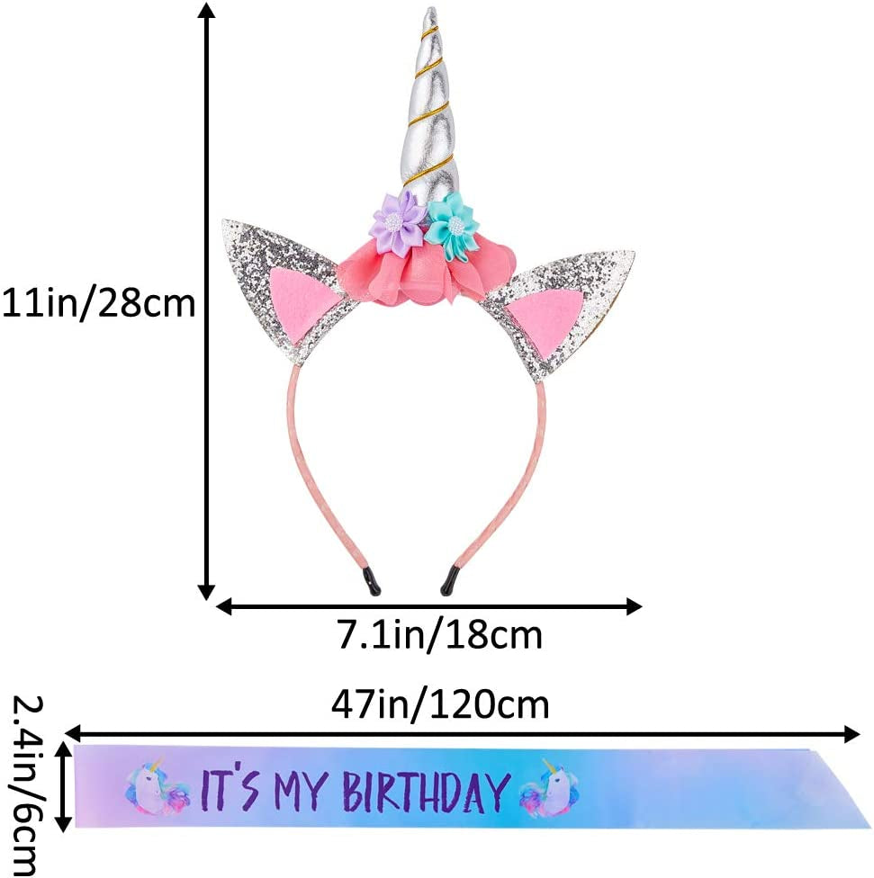 Unicorn Birthday Set, Beinou Shiny Unicorn Headband and Birthday Sash Set Perfect Unicorn Theme Birthday Party Supplies, Silver Apparel & Accessories > Clothing Accessories > Sashes Nancyus005   