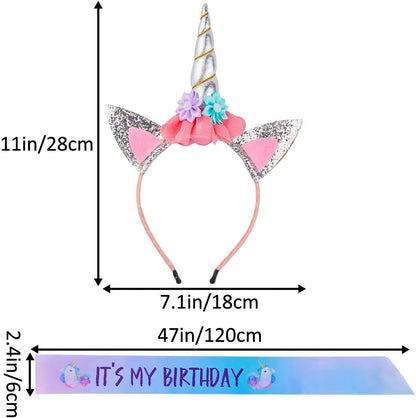 Unicorn Birthday Set, Beinou Shiny Unicorn Headband and Birthday Sash Set Perfect Unicorn Theme Birthday Party Supplies, Silver Apparel & Accessories > Clothing Accessories > Sashes Nancyus005   