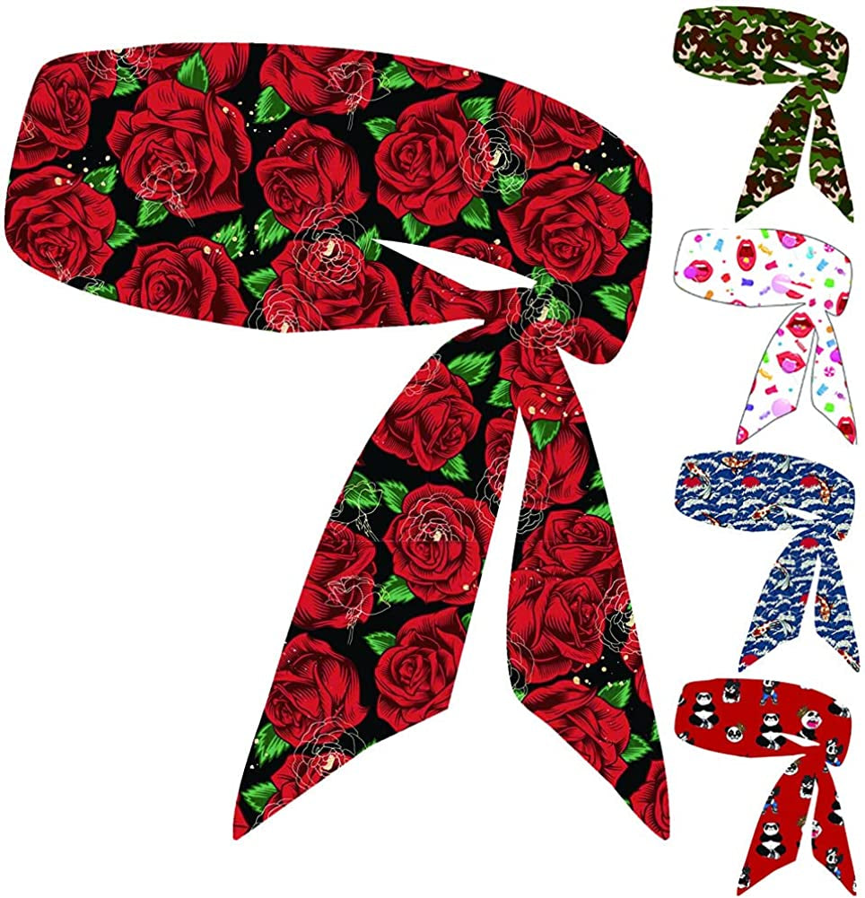 Sweat Wicking Head Tie, Tie Back Headband, Tie up Hair Band for Men Women Kids Girls Boys, Athletic Ninja Sweatband Head Wraps, Pirates Bandana Headwrap for Tennis, Workout Apparel & Accessories > Clothing Accessories > Bandanas & Headties JHYWELL Colorful 5 Pack  
