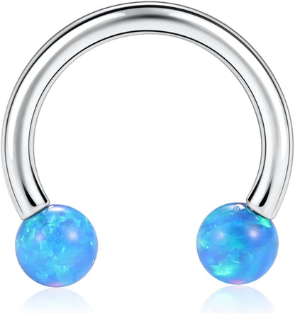 AROWRO Nose Septum Horseshoe Hoop Eyebrow Lip Navel Belly 16G 8Mm 10Mm CZ Opal G23 Titanium Nipple Piercing Ring Helix Tragus Daith Rook Cartilage Earrings Apparel & Accessories > Jewelry > Rings AROWRO A-steel with blue opal 16G 10mm 