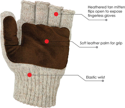 Illinois Glove Company 360 Rag Wool Glomitt Flip Mitten 3M Thinsulate Lined Tan Apparel & Accessories > Clothing Accessories > Gloves & Mittens Illinois Glove Company   