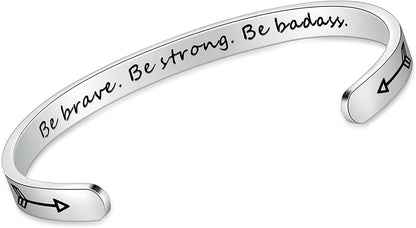 Aryahozel Motivational Cuff Bracelet for Women Girls, Personalized Jewelry Gifts for Her Daughter Mom Sister Niece Best Friends, Engraved Different Sayings Apparel & Accessories > Jewelry > Bracelets AryaHozel Be Brave Be Strong Be Badass  