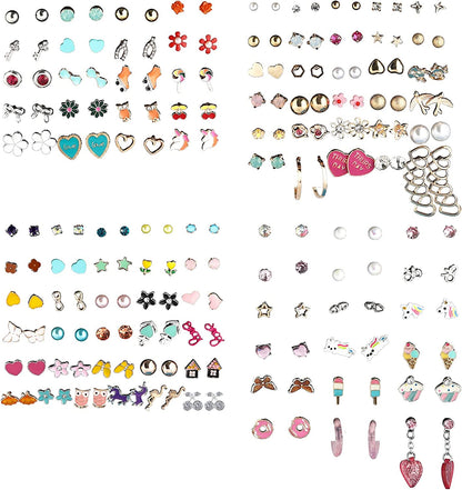 NEWITIN 100 Pairs Colorful Cute Stud Earrings for Girls Hypoallergenic Earrings Stainless Steel Earrings for Women Apparel & Accessories > Jewelry > Earrings NEWITIN Pink Girl  