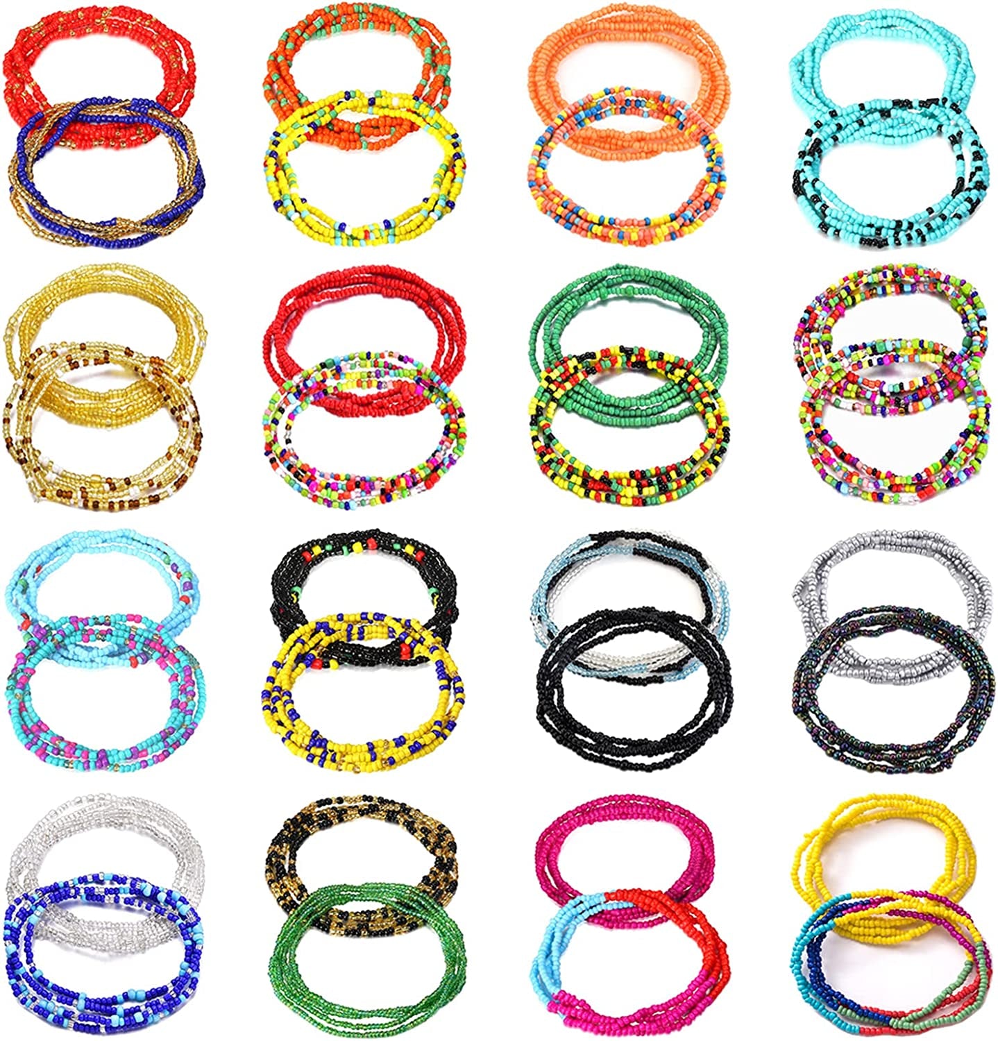 Sunssy 32Pcs Waist Beads for Women Girls Colorful Elastic Body Chain Belly Beads Bikini Chain Bead Waist Chain Jewelry Set Apparel & Accessories > Jewelry > Body Jewelry Sunssy Wst-01  