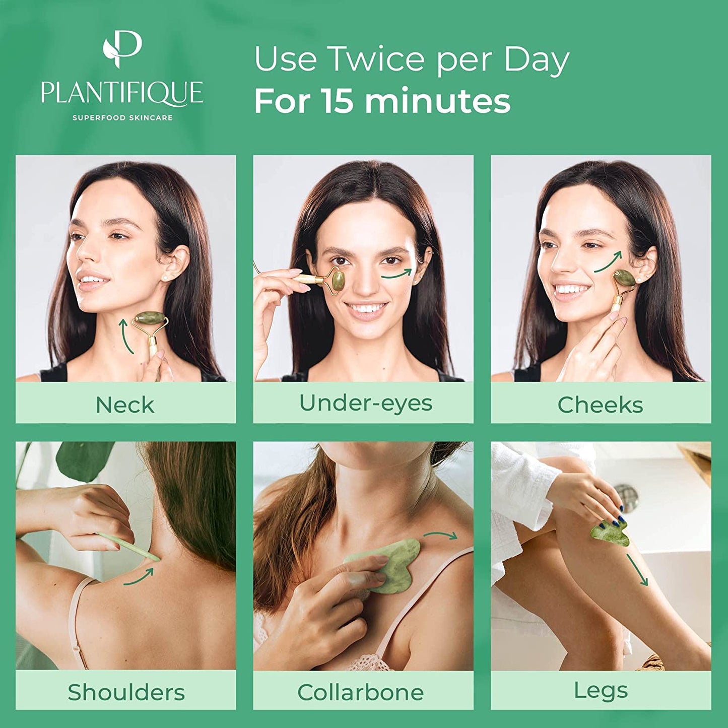 Premium Certified Jade Roller Gift and Gua Sha Set - Includes anti Aging Face Roller and Gua Sha Facial Tool - Face Massager for Your Skincare Routine by Plantifique Health & Beauty > Personal Care > Cosmetics > Cosmetic Tools > Skin Care Tools PLANTIFIQUE   