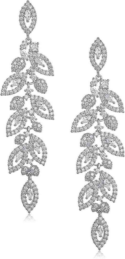 SWEETV Wedding Bridal Chandelier Earrings, Crystal Rhinestone Drop Dangle Earrings for Women Brides Apparel & Accessories > Jewelry > Earrings SWEETV 02.Silver  