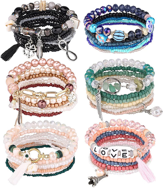 Iyours 6 Sets Bohemian Multilayer Tassels Bracelet Handmade Wrap Bracelets Bangle Jewelry Bracelets for Women Apparel & Accessories > Jewelry > Bracelets iYours 6PCS-C  