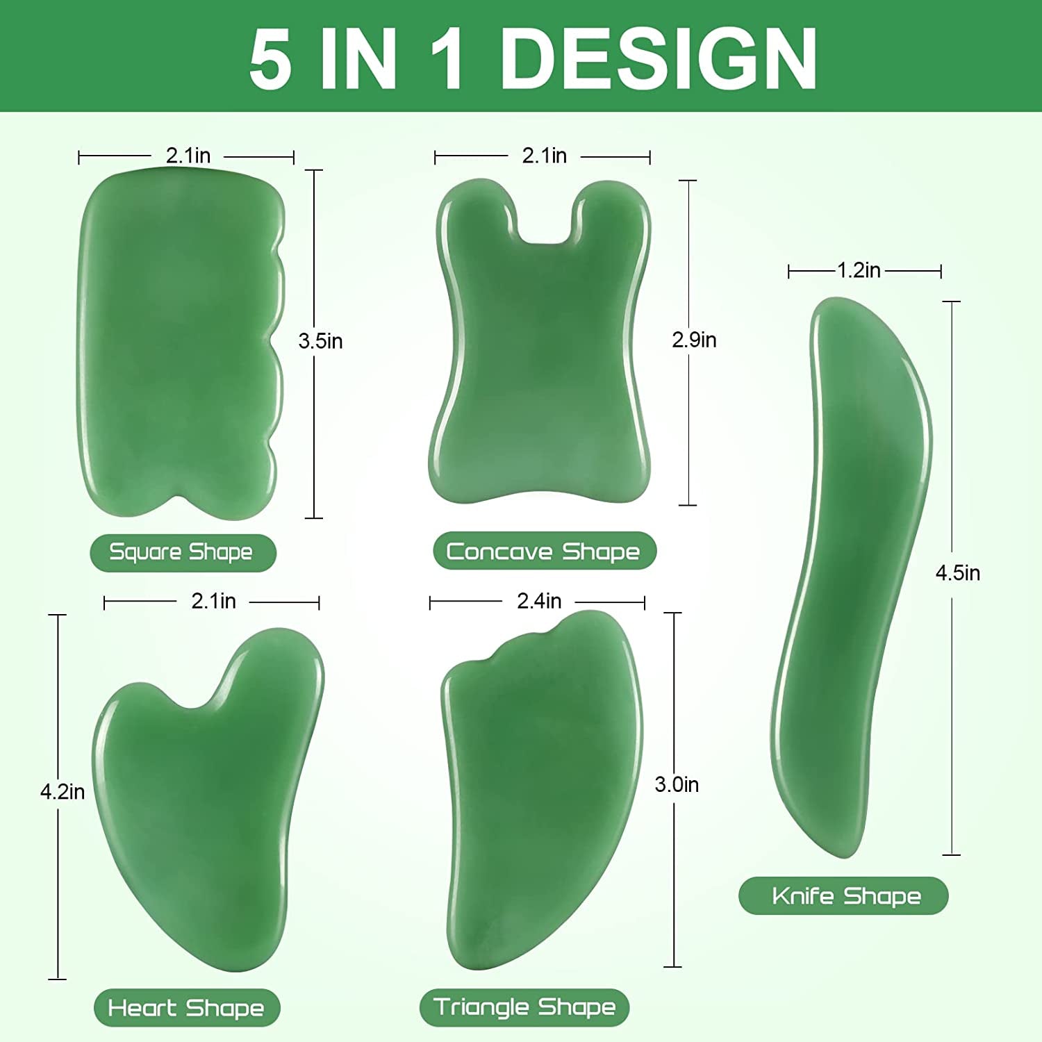 Gua Sha Facial Tools Set of 5 - Natural Jade Gua Sha Massage Broad for SPA Salon Acupuncture Skin Facial Care Treatment Therapy Trigger Point Treatment for Face, Emerald Health & Beauty > Personal Care > Cosmetics > Cosmetic Tools > Skin Care Tools SMIFACE   