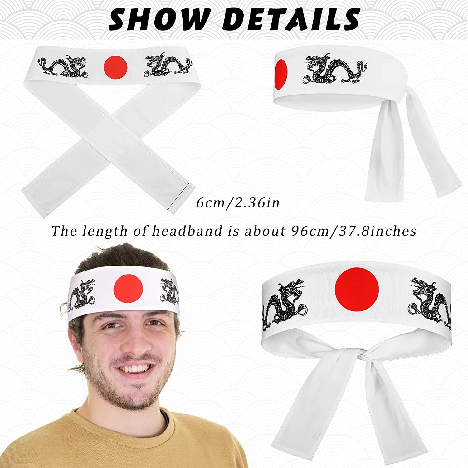 SATINIOR Bushido Hachimaki Headband 2 Pieces Samurai Japanese Headband Dragon Sushi Chef Bandana Tie on Costume Headwear for Karate about 96 X 6 Cm/ 37.8 X 2.36 Inches Apparel & Accessories > Clothing Accessories > Bandanas & Headties SATINIOR   