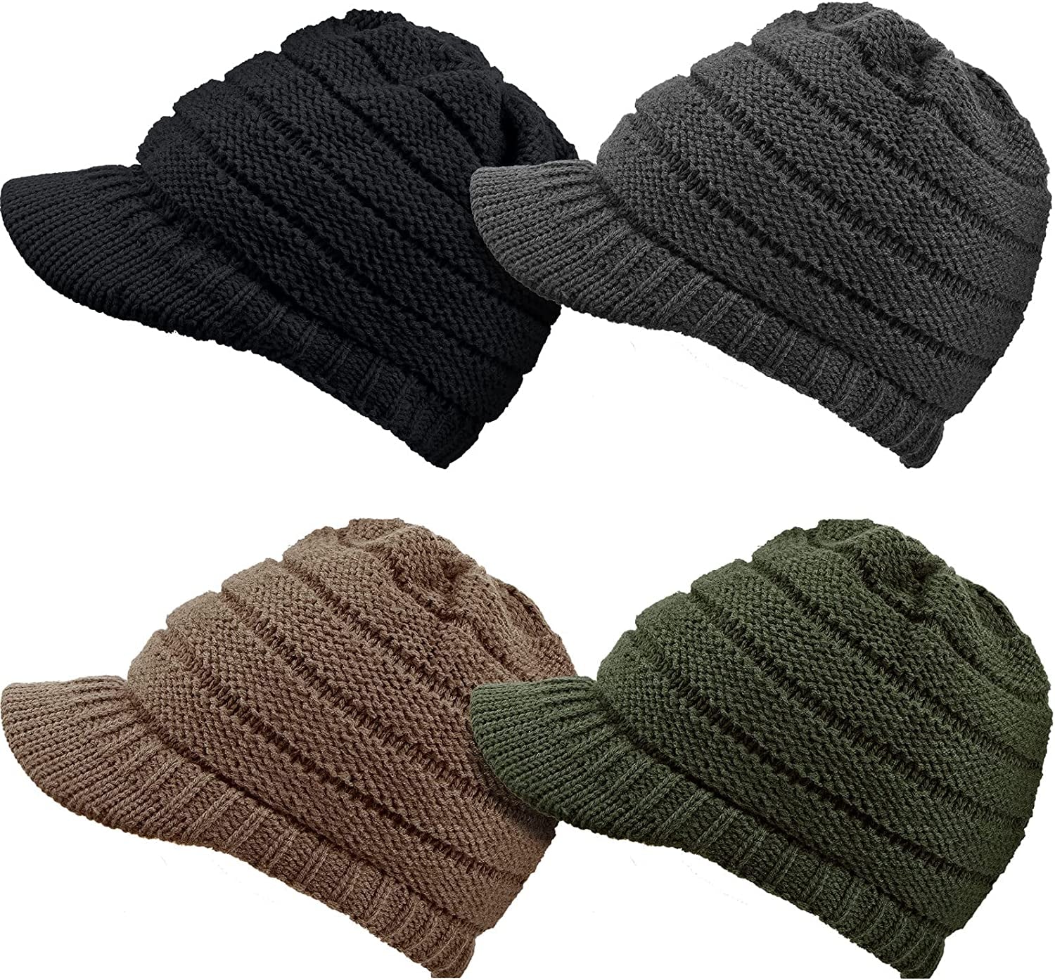 SATINIOR Women Winter Knit Hat Winter Brim Beanie Hats for Women Slouchy Beanie Cap with Visor Warm Newsboy Skull Cap Apparel & Accessories > Clothing Accessories > Hats SATINIOR Black, Dark Gray, Khaki, Army Green 4 