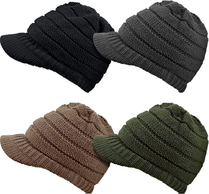 SATINIOR Women Winter Knit Hat Winter Brim Beanie Hats for Women Slouchy Beanie Cap with Visor Warm Newsboy Skull Cap Apparel & Accessories > Clothing Accessories > Hats SATINIOR Black, Dark Gray, Khaki, Army Green 4 
