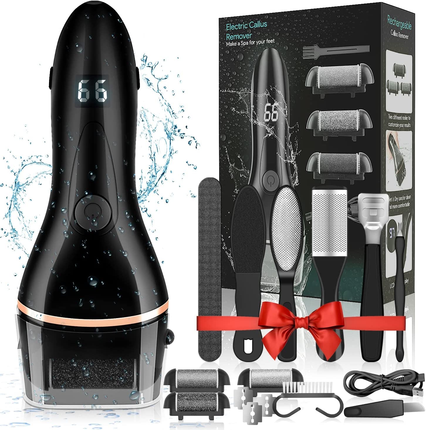 Electric Foot File Callus Remover for Feet, Rechargeable Pedicure Kit Foot Care with 3 Speed, Callus Remover Kit with 3 Roller Heads, Battery LCD Display for Remove Cracked Heels Calluses&Hard Skin Health & Beauty > Personal Care > Foot Care AdamPark 3 Speed Electric Callus Remover  
