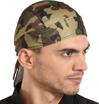 Cooling Helmet Liner - Do Rag Skull Cap for Men - Head Scarf, Bandana, Head Wrap, Beanie for Motorcycle, Cycling, Sports Apparel & Accessories > Clothing Accessories > Headwear Tough Headwear Military Camo  