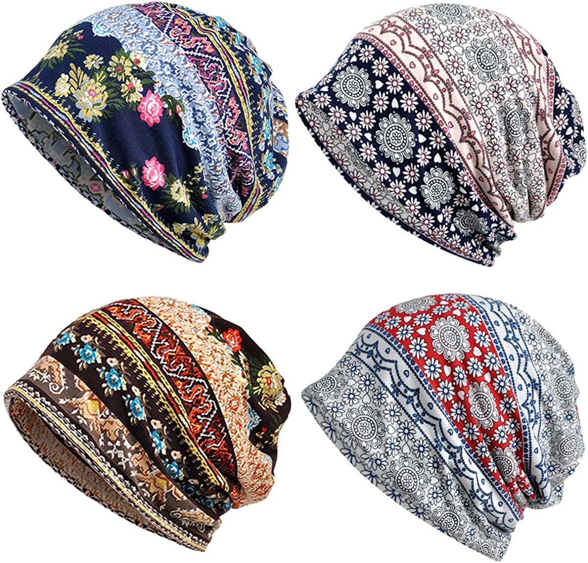 ELLEWIN Cotton Slouchy Beanie Hip-Hop Soft Lightweight Running Beanie Adult Dwarf Hats Chemo Cap for Men Women Apparel & Accessories > Clothing Accessories > Headwear Does Not Apply Multicolor1-4pk  