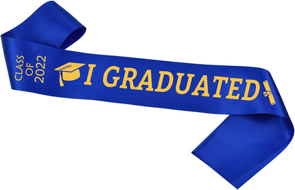 Blue Graduation Sash with Gold Glitter Letter I Graduated, Class of 2022 for Graduation Party 2022, Graduation Decorations 2022, Graduation Party Supplies Apparel & Accessories > Clothing Accessories > Sashes JOJO FLY Blue, Gold  