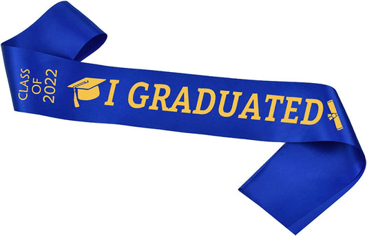 Blue Graduation Sash with Gold Glitter Letter I Graduated, Class of 2022 for Graduation Party 2022, Graduation Decorations 2022, Graduation Party Supplies Apparel & Accessories > Clothing Accessories > Sashes JOJO FLY Blue, Gold  