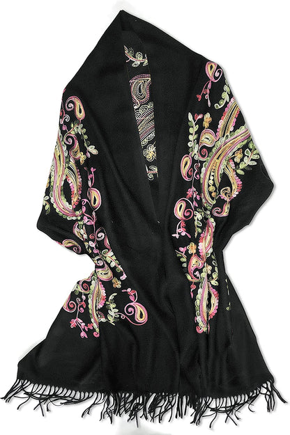 Women'S Embroidered Oversize Tassel Shawl Scarf Wraps for Women Apparel & Accessories > Clothing Accessories > Scarves & Shawls Urban CoCo #1-black  