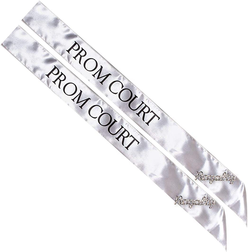 Prom Sash Set, 2 Sashes and 2 Glitter Royalty Pins Apparel & Accessories > Clothing Accessories > Sashes Anderson's Silver/Black Court Sashes/Silver Royalty Pins  