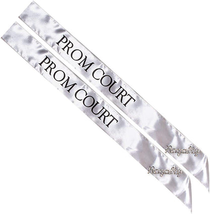 Prom Sash Set, 2 Sashes and 2 Glitter Royalty Pins Apparel & Accessories > Clothing Accessories > Sashes Anderson's Silver/Black Court Sashes/Silver Royalty Pins  