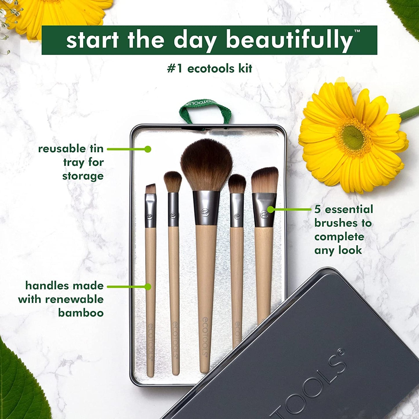 Ecotools Makeup Brush Set for Eyeshadow, Foundation, Blush, and Concealer with Bonus Storage Case, Start the Day Beautifully, Travel Friendly, 6 Piece Set Health & Beauty > Personal Care > Cosmetics > Cosmetic Tools > Makeup Tools EcoTools   