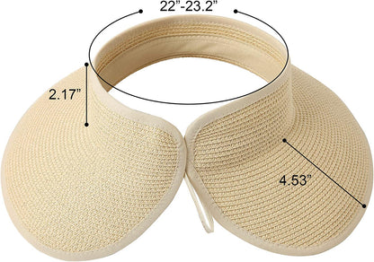Lanzom Women Packable Hat Sun Visor Hats Wide Brim Straw Roll up Ponytail Summer Beach Hat UPF 50 Apparel & Accessories > Clothing Accessories > Hats Lanzom   