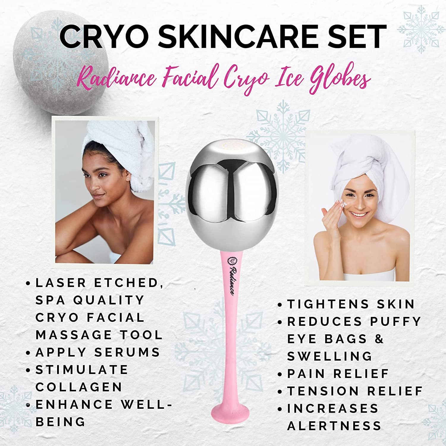 Radiance Ice Globes for Facials Skin Care - Cryo Globes, Non Shatter, Face Cooling Cold Stainless Steel, Cryo Freeze Tool Roller for Depuffing Eyes, Face Massage with a Storage Case & Polish Cloth Health & Beauty > Personal Care > Cosmetics > Cosmetic Tools > Skin Care Tools Elated Life   