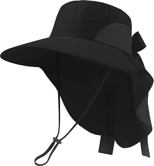 Toppers Womens Mens Sun Hat Rollable UPF 50+ Wide Brim Gardening Hat with Neck Flap Apparel & Accessories > Clothing Accessories > Hats Toppers Black  