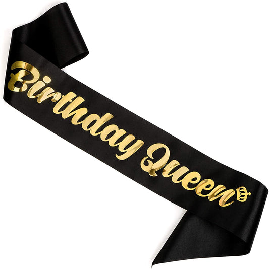 CORRURE 'Birthday Queen' Sash with Gold Foil - Soft Satin Black Sash for Women - Happy Birthday Sash for Girls, Sweet 16, 18Th 21St 25Th 30Th 40Th 50Th or Any Other Bday Party Apparel & Accessories > Clothing Accessories > Sashes CORRURE   