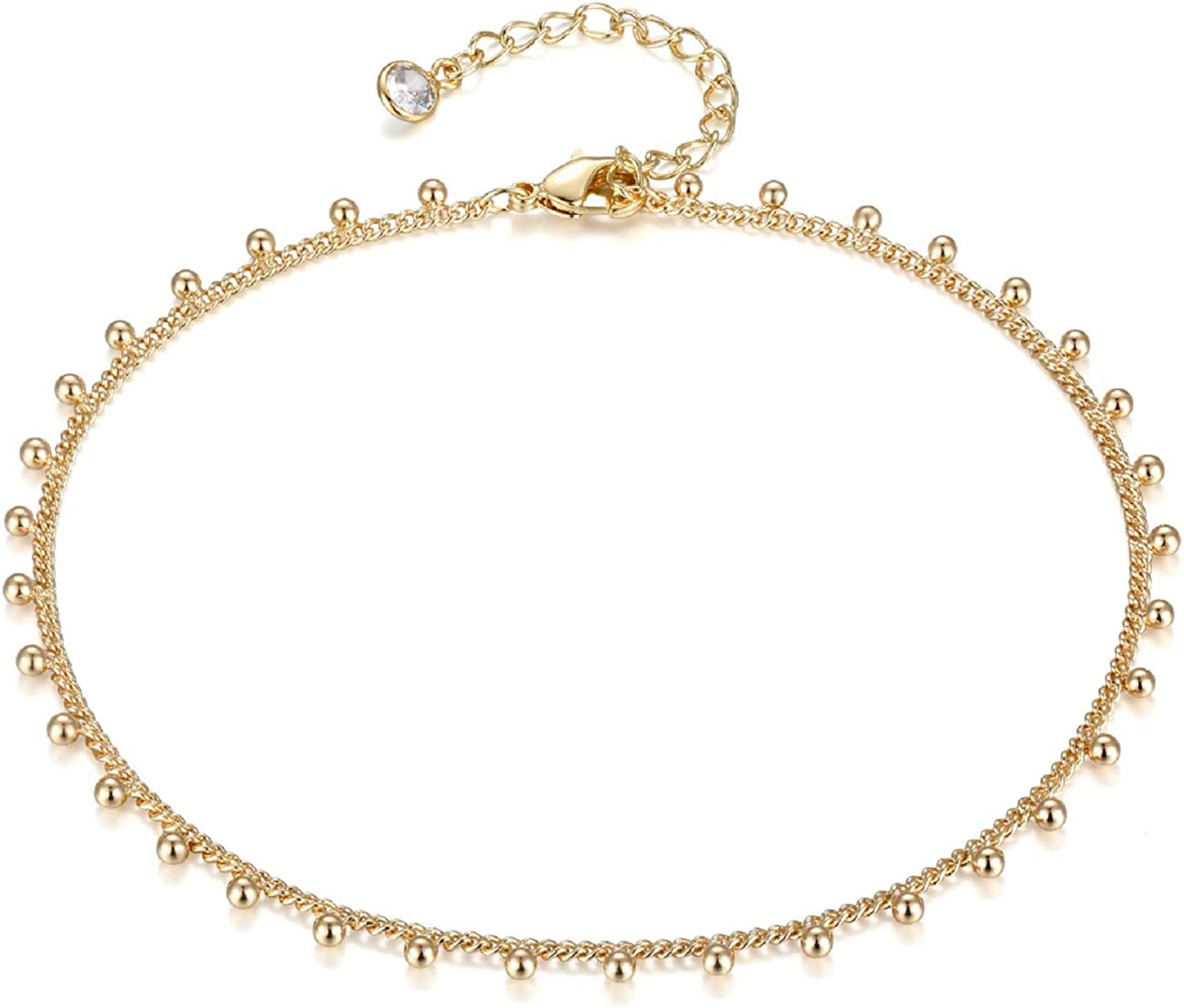 LOYATA Dainty Ankle Bracelet,14K Gold Plated Tiny Bead Anklet Dainty White Cubic Zirconia Cross Tassel Foot Chain Cute Lucky Moon Evil Eye Foot Jewelry Boho Anklets for Women Apparel & Accessories > Jewelry > Anklets LOYATA Bead A  