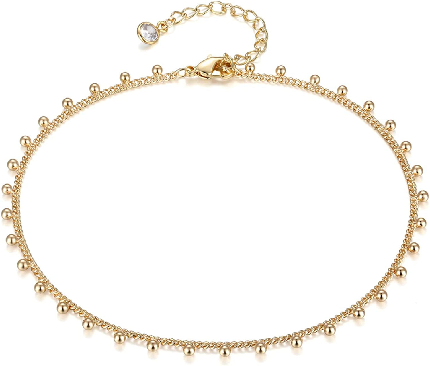 LOYATA Dainty Ankle Bracelet,14K Gold Plated Tiny Bead Anklet Dainty White Cubic Zirconia Cross Tassel Foot Chain Cute Lucky Moon Evil Eye Foot Jewelry Boho Anklets for Women Apparel & Accessories > Jewelry > Anklets LOYATA Bead A  