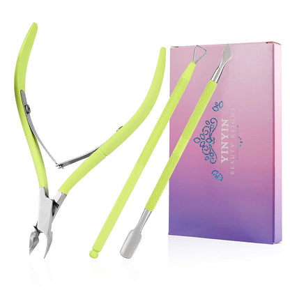 Cuticle Trimmer with Cuticle Pusher -YINYIN Cuticle Remover Cuticle Nippers Professional Stainless Steel Cuticle Pusher and Cutter Clippers Durable Pedicure Manicure Tools for Fingernails and Toenails Health & Beauty > Personal Care > Cosmetics > Cosmetic Tools > Nail Tools YINYIN Green  