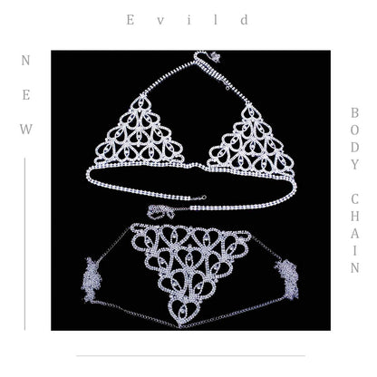 Evild Crystal Body Chain Silver Bikini Bra Chain Suit Beach Waist Belly Chain Crop Top Underwear Body Jewelry Accessories for Women and Girls Apparel & Accessories > Jewelry > Body Jewelry EVILD   
