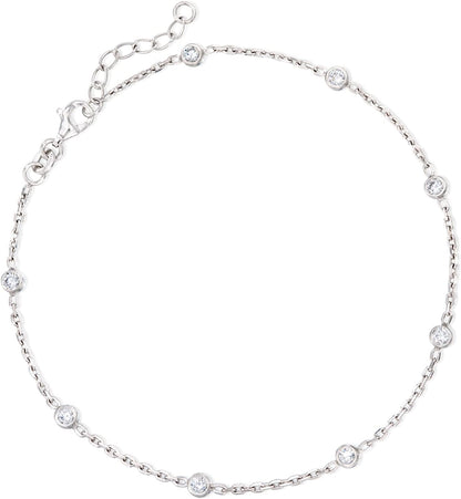 Ross-Simons 0.80 Ct. T.W. CZ Station Anklet in Sterling Silver. 9 Inches Apparel & Accessories > Jewelry > Anklets Ross-Simons   