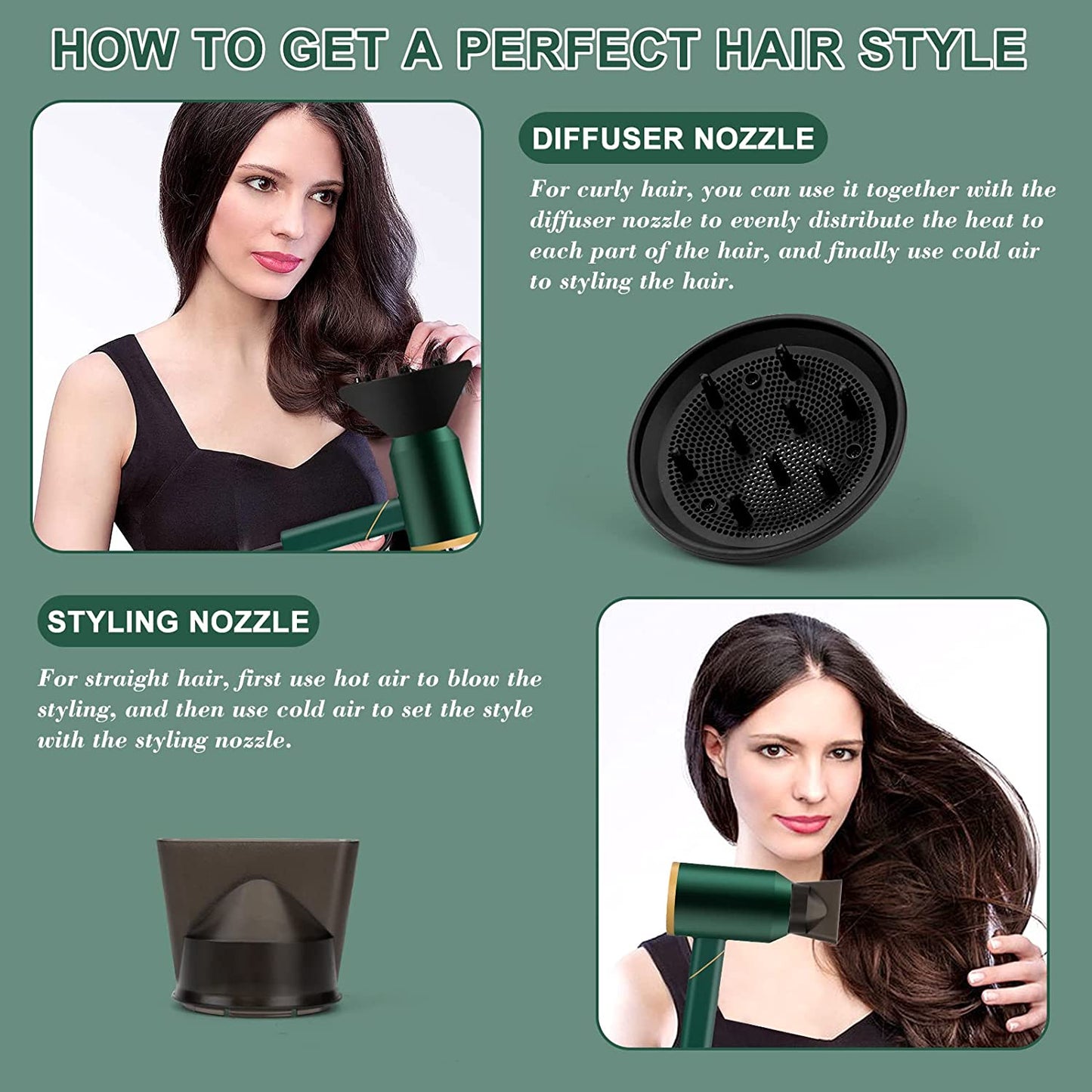 PAHETAWA Hair Dryer,1800W Travel Hair Dryer with Folding Handle, Fast Drying Compact Ionic Blow Dryer with Diffuser&Nozzle, Reduce Frizz Hair Care, Low Noise Lightweight for Home&Travel Use(Green) Health & Beauty > Personal Care > Hair Care PAHETAWA   