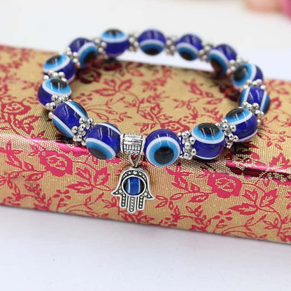 Evil Eye Hamsa Blue Beaded Charm Stretch Bracelet Hand of Fatima Turkish Lucky Evil Eye Bracelet for Protection and Blessing(10 Mm-Plastic) Apparel & Accessories > Jewelry > Bracelets generic   