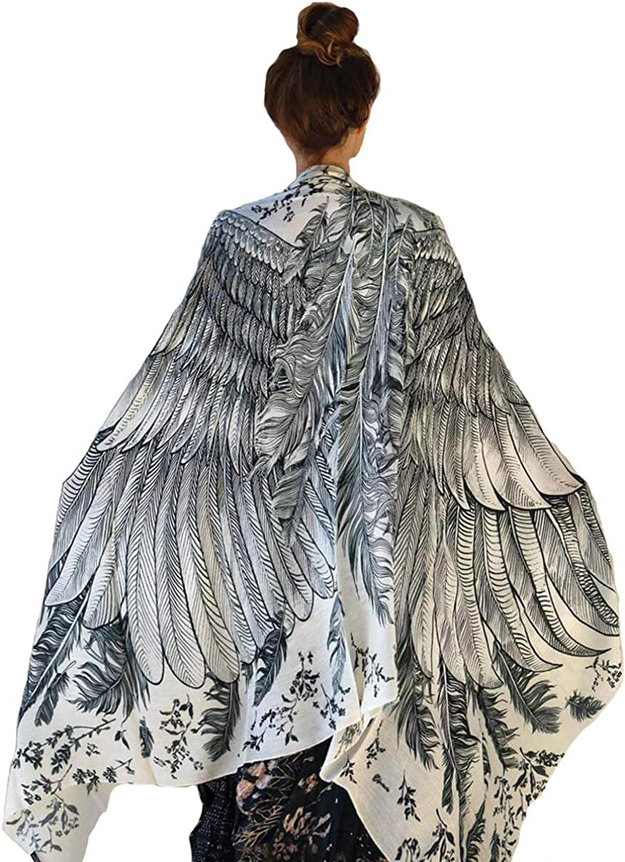 Bird Feathers Hand Painted & Printed Pure Cotton Shawl Scarf Apparel & Accessories > Clothing Accessories > Scarves & Shawls Shovava White Feather Shawl  
