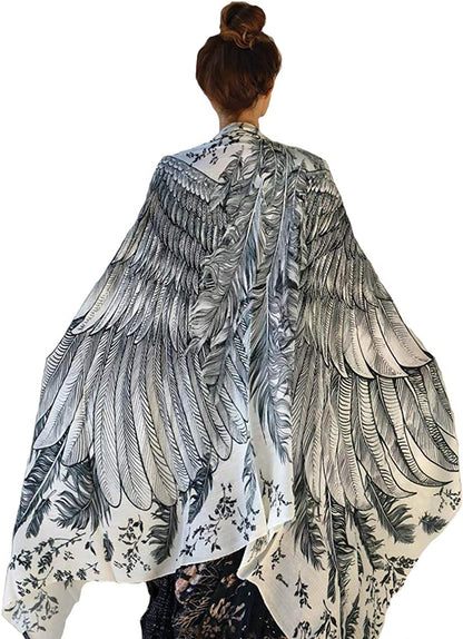Bird Feathers Hand Painted & Printed Pure Cotton Shawl Scarf Apparel & Accessories > Clothing Accessories > Scarves & Shawls Shovava White Feather Shawl  