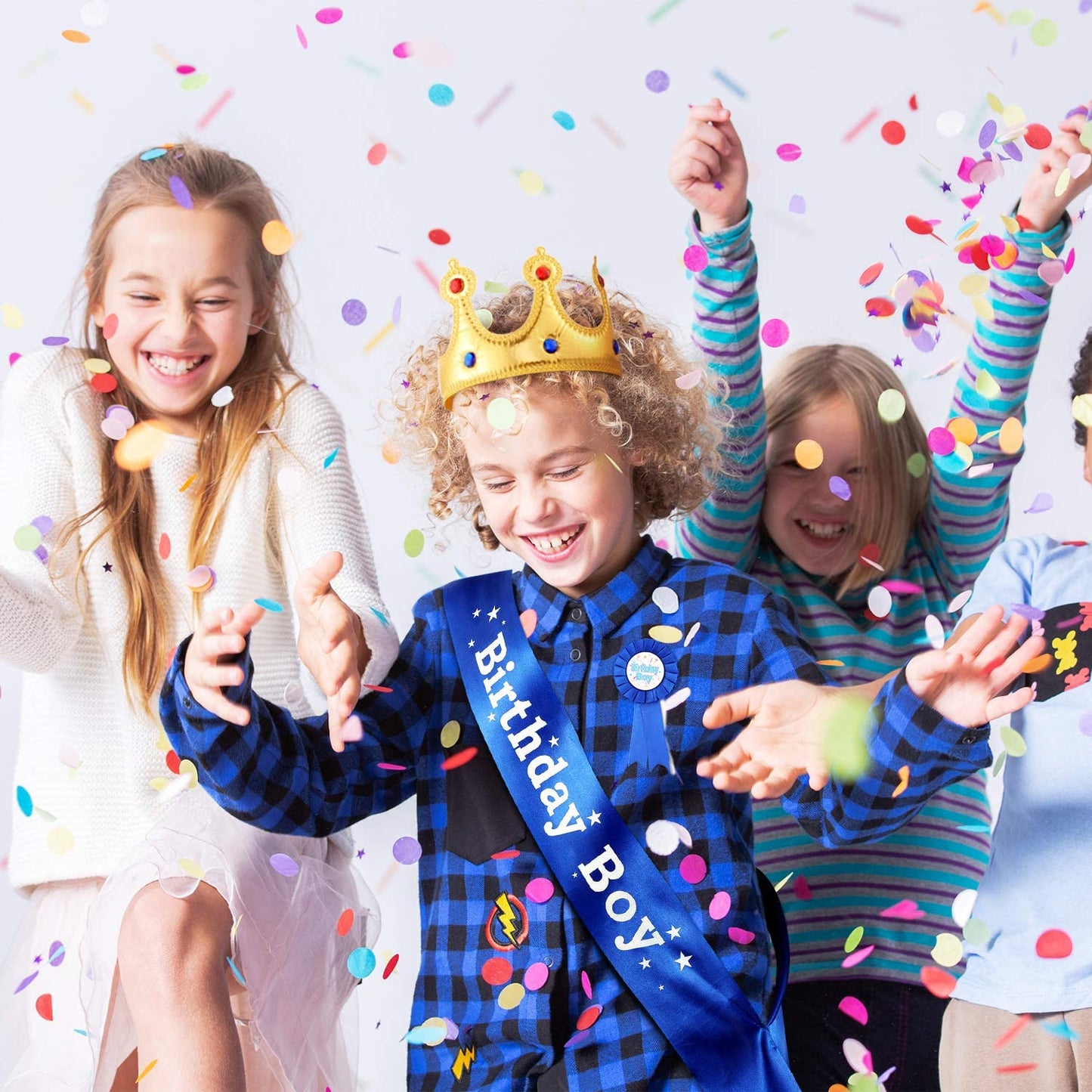 Birthday King Crown, Birthday Sash and Button Pins Birthday Party Accessory Set for Boys Kids Theme Birthday Dress Birthday Party Decoration Apparel & Accessories > Clothing Accessories > Sashes WILLBOND   