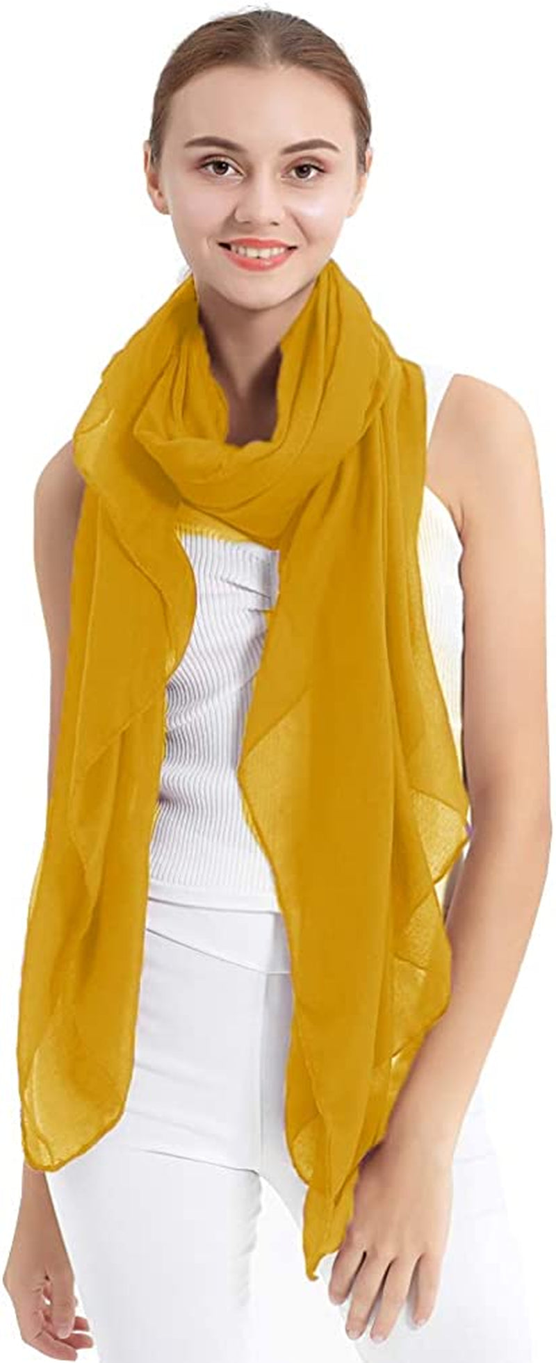 LMVERNA Women'S Long Scarf Solid Color Large Sheer Shawl Wraps for Evening Apparel & Accessories > Clothing Accessories > Scarves & Shawls LMVERNA Gold  