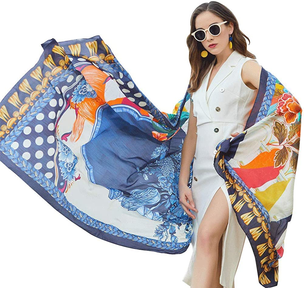 DANA XU Long Silk Fashion Oblong Floral Oversize Soft Scarf Wedding Shawls Beach Wraps Bandana Scarves for Women Apparel & Accessories > Clothing Accessories > Scarves & Shawls DANA XU 18 Multicolor  