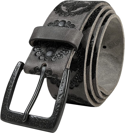 Cowboy Cowgirl Western Tooled Floral Embossed Full Grain Genuine Leather Belt Strap 1-1/2"(38Mm) Wide Apparel & Accessories > Clothing Accessories > Belts Belts.com Type D - Gray 38 