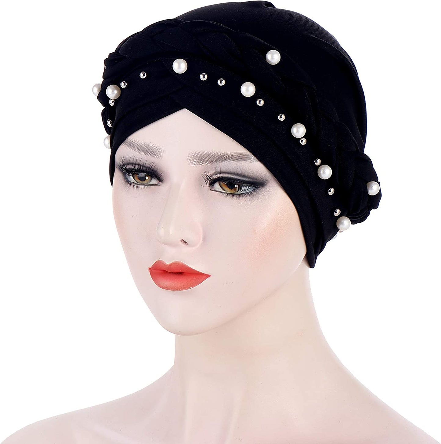 Fxhixiy Women Hijab Beading Pearl Braid Turban Hat Head Scarf Cancer Chemo Beanies Bandana Headwrap Cap Apparel & Accessories > Clothing Accessories > Headwear Fxhixiy   