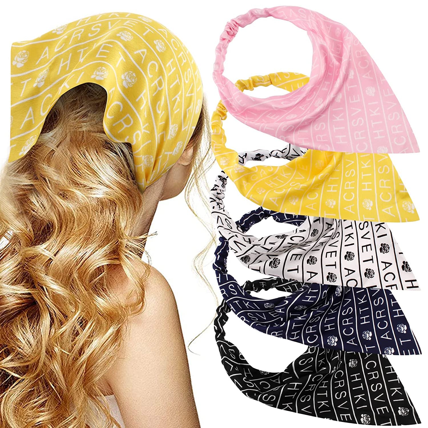 Floral Hair Scarf Headband - TOBATOBA 5 Pcs Hair Bandanas for Women Bandana Headband Chiffon Boho Headbands for Women Elastic Head Bandana Floral Bandana Headbands for Women Girls Hair Accessories Apparel & Accessories > Clothing Accessories > Bandanas & Headties TOBATOBA Letter Print Patterns  