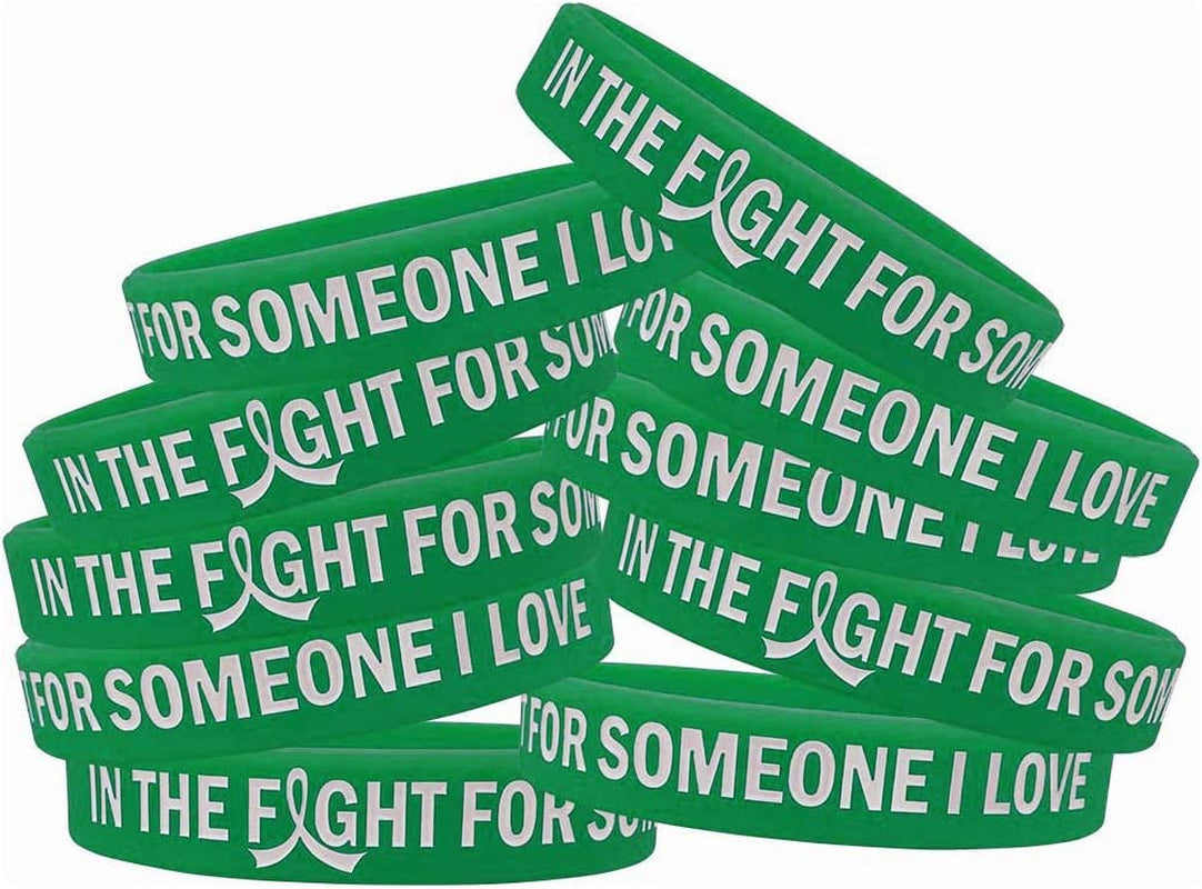 In the Fight for Someone I Love Silicone Wristband Bracelet Premium Quality 10-Pack (Assorted Colors) Apparel & Accessories > Jewelry > Bracelets Fight Like a Girl Green  