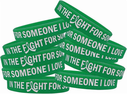In the Fight for Someone I Love Silicone Wristband Bracelet Premium Quality 10-Pack (Assorted Colors) Apparel & Accessories > Jewelry > Bracelets Fight Like a Girl Green  