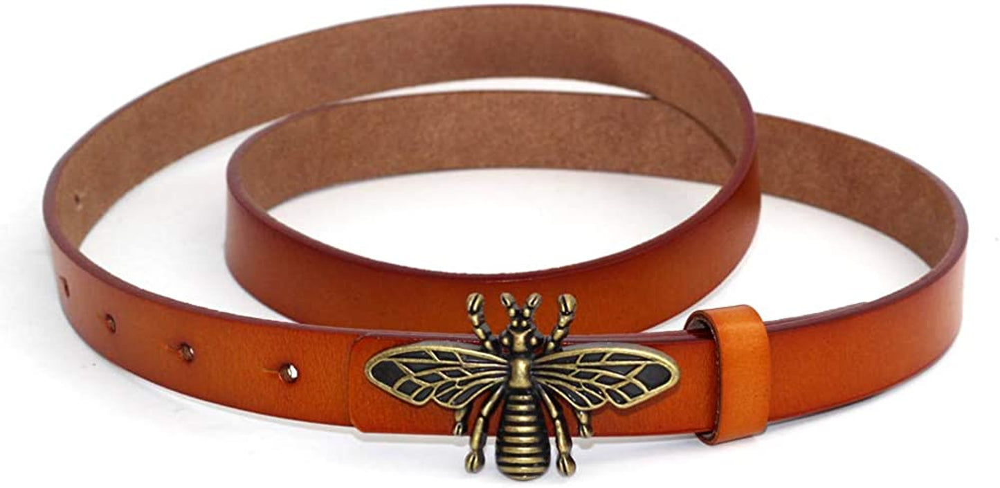 Moyoto Women'S 0.7″Thin Vintage Copper Bee Buckle Leather Belts Casual Dress Belts Apparel & Accessories > Clothing Accessories > Belts MoYoTo   