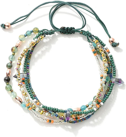Joya Gift Handmade Adjustable Wrap Bracelet Bohemian String Braided Beads Anklets Gifts for Women Girls Apparel & Accessories > Jewelry > Anklets JOYA GIFT Green  