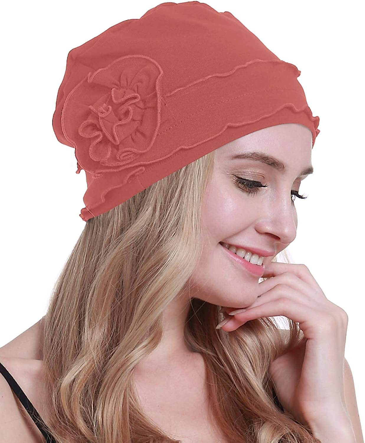 Osvyo Chemo Headwear Turban Cap for Women - Cancer Beanie Hair Loss Sealed Packaging Apparel & Accessories > Clothing Accessories > Headwear osvyo Cotton-coral-red One Size 