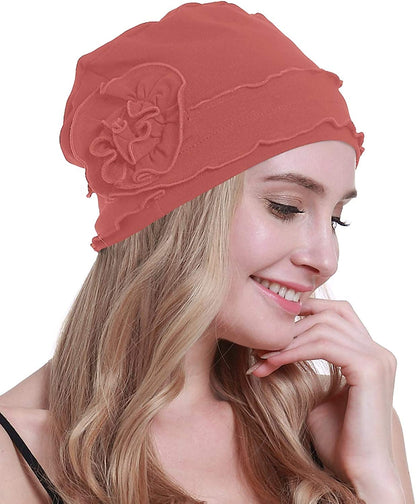 Osvyo Chemo Headwear Turban Cap for Women - Cancer Beanie Hair Loss Sealed Packaging Apparel & Accessories > Clothing Accessories > Headwear osvyo Cotton-coral-red One Size 
